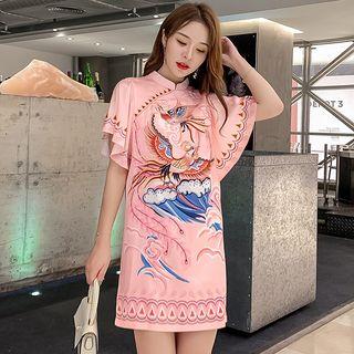 Short-sleeve Ruffled Printed Mini Dress