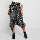 High-waist Leopard Print Asymmetrical Skirt Black - One Size