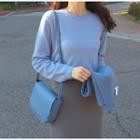 Round-neck Plain Sweater / High-waist Pencil Midi Skirt