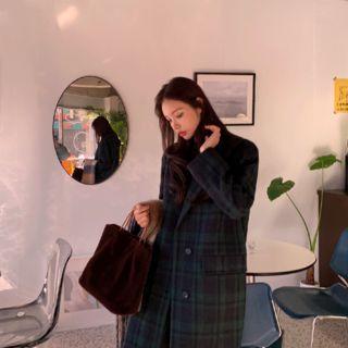 Notch-lapel Single-breasted Plaid Coat