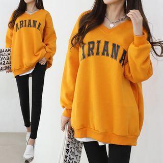 Letter V-neck Fleece-lined Pullover