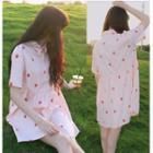 Strawberry Print Short-sleeve Shirt Dress