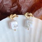 Alloy Knot Faux Pearl Dangle Earring 1# - 1 Pair - As Shown In Figure - One Size