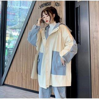 Hooded Two-tone Zip-up Cargo Jacket