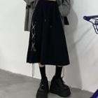 Drawstring Waist Chain-accent Midi Skirt Black - One Size