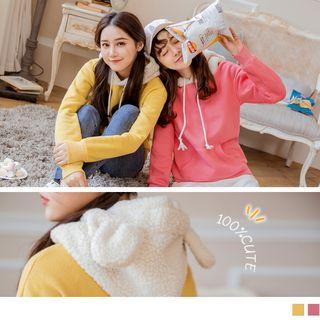 Bear Ear Fleece Hooded Drawstring Pullover