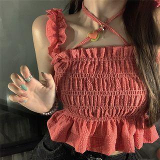 Ruffle Trim Cropped Camisole Top Pink - One Size