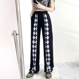 High Waist Argyle Print Straight-fit Pants