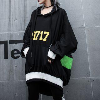 Printed Long Hoodie Black - One Size