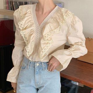 Flare-sleeve Perforated Blouse