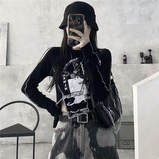 Print Irregular Cropped T-shirt
