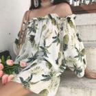 Pineapple Print Off Shoulder 3/4 Sleeve T-shirt