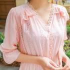 Plus Size Pink Eyelet-lace Shirtdress