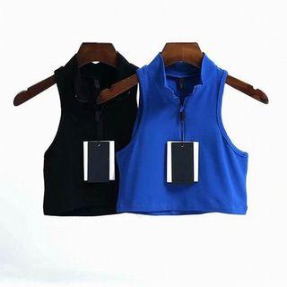 Mock Neck Zipped Sleeveless Cropped Top