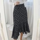 Petite Size Asymmetric-hem Floral Long Mermaid Skirt