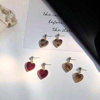 Leopard Print Furry Heart Dangle Earring