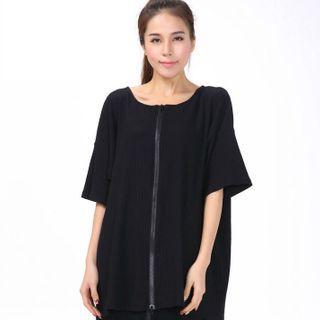 Elbow-sleeve Zipped T-shirt