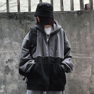 Fleece-lined Two-tone Zip Hoodie