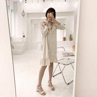Frilly Embroidery Shirtdress Cream - One Size