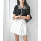 Flower Pattern Collared Knit Top