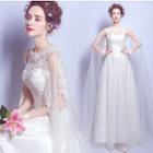 Cape-shoulder Lace A-line Wedding Dress