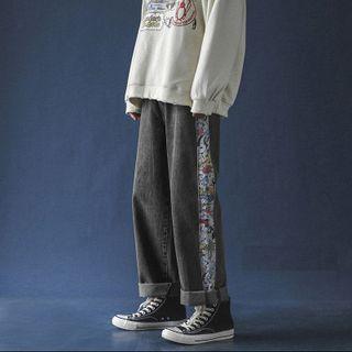 Print Panel Loose Fit Jeans