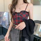 Plaid Camisole Top Black & Red - One Size