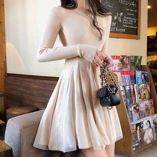 Long-sleeve Mini Mesh Knit Dress