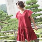 V-neck Tiered-hem Cotton Dress