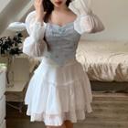 Puff-sleeve Blouse / Tiered Skirt