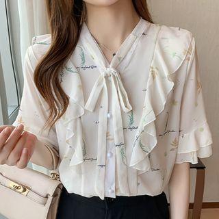Ruffle Trim Printed Shirt