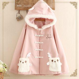 Faux-fur Fleece Pocket Elk Hooded Toggle Coat