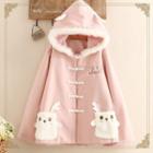 Faux-fur Fleece Pocket Elk Hooded Toggle Coat