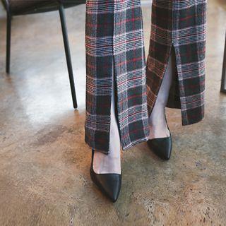 Slit-hem Plaid Boot-cut Pants