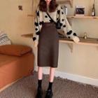 Cow Print Sweater / High-waist Straight-fit Skirt / Set