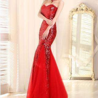 Sequin Strapless Mermaid Evening Gown