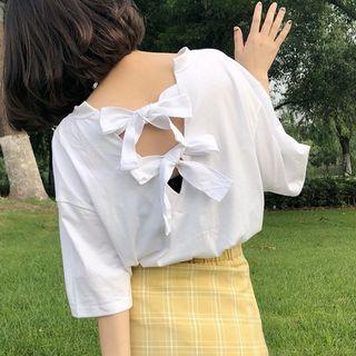 Bow Back Elbow-sleeve T-shirt