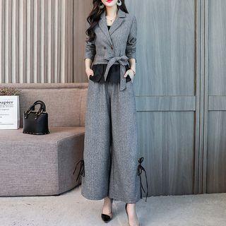 Set: Double Breasted Blazer + Wide Leg Dress Pants
