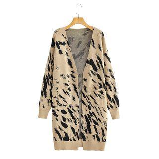 Leopard Print Knit Cardigan Khaki - One Size