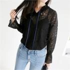 Tie-neck Frilled Lace Top