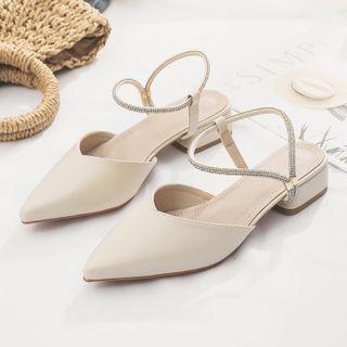 Pointy-toe Rhinestone Block Heel Sandals