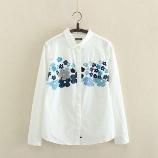 Long-sleeve Printed Applique Blouse
