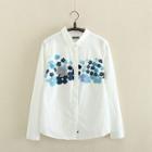 Long-sleeve Printed Applique Blouse