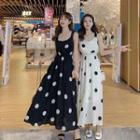 Spaghetti Strap Dotted Tie-back Maxi A-line Dress