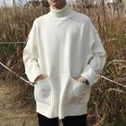 Pocketed Plain Turtleneck Sweater