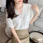 Short Sleeve V-neck Embroidered Blouse