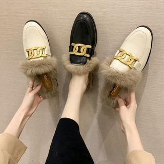 Faux Fur Trim Flat Mules