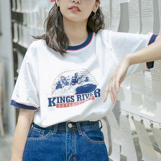 Contrast Trim Lettering Print T-shirt