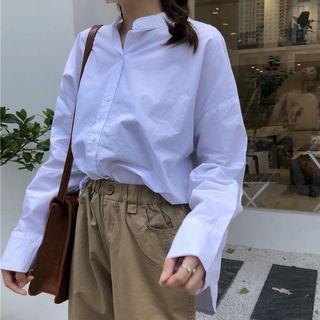 Mandarin Collar Shirt White - One Size