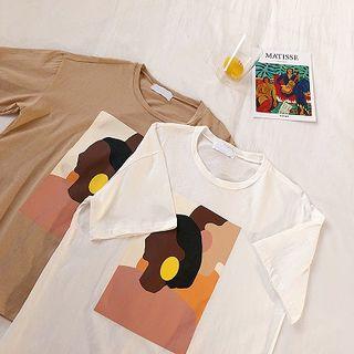 Picture Printed Loose-fit Short-sleeve Top